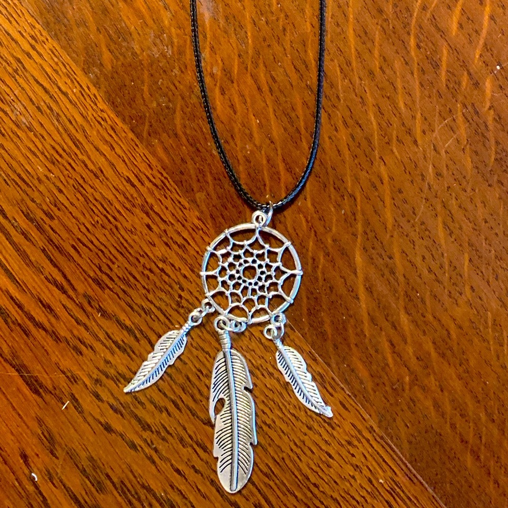 Handmade Waxed Cotton Steel Dream Catcher Medallion Pendant Necklace